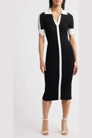 ELIE TAHARI The Myra Contrast Trim Knit Midi Dress in at Nordstrom, Size Small