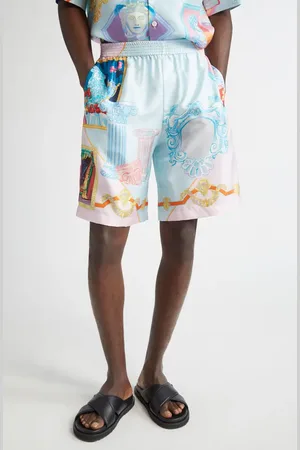 VERSACE Gallery Print Silk Twill Shorts in at Nordstrom, Size 30 Us