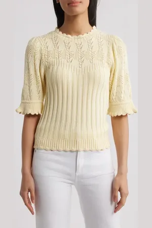 Wit & Wisdom Mixed Stitch Elbow Sleeve Sweater in at Nordstrom, Size Large