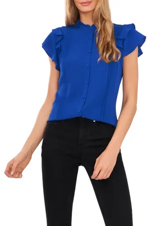 CE&CE Pintuck Ruffle Short Sleeve Blouse in at Nordstrom, Size Xx-Small