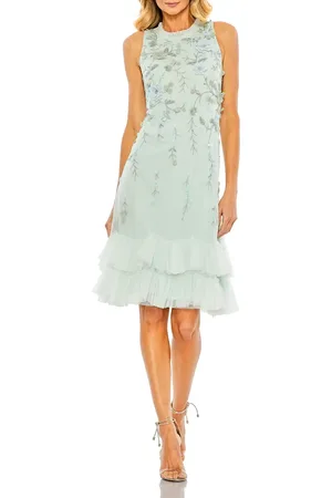 Mac Duggal Floral Embellished Ruffle Tiered High Neck Dress in at Nordstrom, Size 14