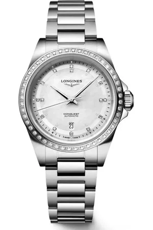 Longines Conquest Diamond & Mother-of-Pearl Automatic Bracelet Watch, 30mm in at Nordstrom