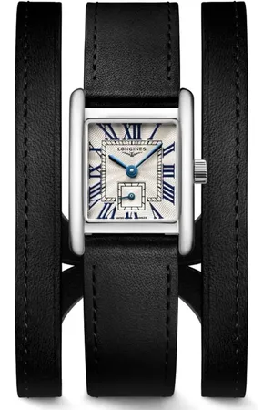 Longines Mini DolceVita Three-Row Black Leather Strap Watch, 21.5mm x 29mm in at Nordstrom