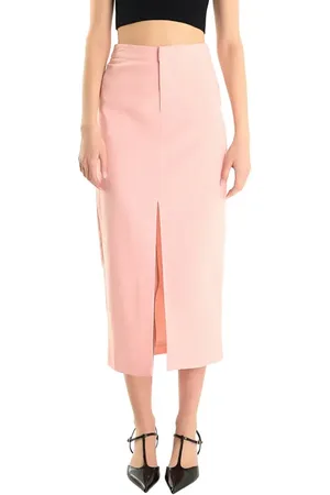 Endless Rose Front Slit Linen Blend Midi Skirt in at Nordstrom, Size Medium