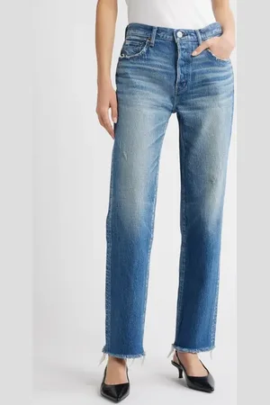 Moussy Rutherford Distressed Raw Hem Straight Leg Jeans in at Nordstrom, Size 28