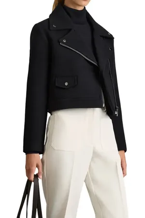 Reiss Arlow Asymmetric Zip Wool Blend Jacket in at Nordstrom, Size 10 Us