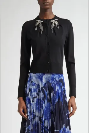Erdem Crystal Embellished Crop Merino Wool Cardigan in at Nordstrom, Size X-Small