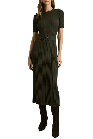 Reiss Vida Belted Rib Sweater Dress in at Nordstrom, Size Large