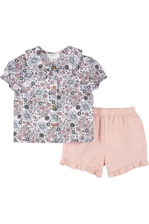 FIRSTS by petit lem Retro Flowers Organic Cotton Top & Ruffle Shorts Set in at Nordstrom, Size 24M