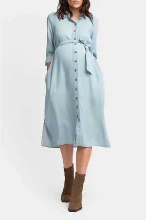 Séraphine Long Sleeve Chambray Maternity/Nursing Shirtdress in at Nordstrom, Size 2