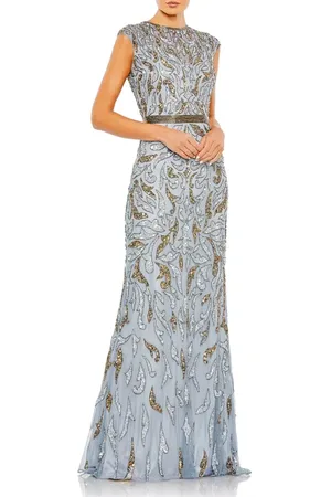 Mac Duggal Embellished Illusion Cap Sleeve Column Gown in at Nordstrom, Size 6