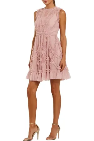 Mac Duggal Mesh Micro Ruffle High Neck Mini Dress in at Nordstrom, Size 8