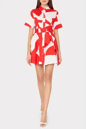 Milly Grand Foliage Belted Stretch Cotton Poplin Shirtdress in at Nordstrom, Size 4