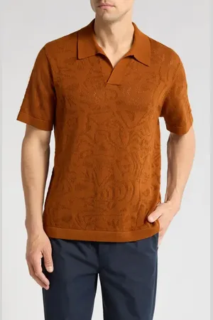 NN.07 Ryan 6692 Abstract Floral Pointelle Organic Cotton Polo in at Nordstrom, Size Large