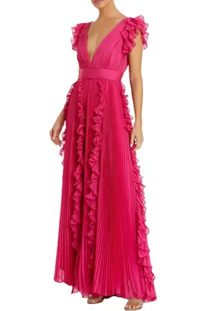 Mac Duggal Pleated Ruffle Cap Sleeve Flowy A Line Gown in at Nordstrom, Size 8
