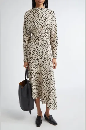 Proenza Schouler Alina Floral Long Sleeve Asymmetric A-Line Dress in at Nordstrom, Size 8