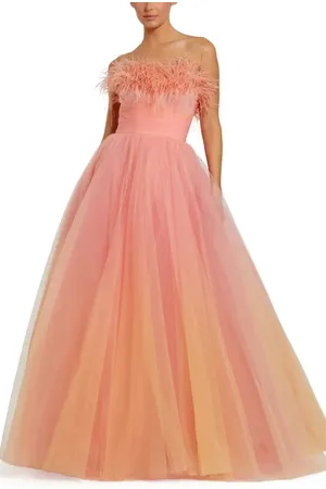 Mac Duggal Strapless Feather Bodice Ombre Tulle Ballgown in at Nordstrom, Size 4
