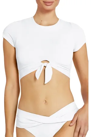Robin Piccone Ava Knot Front Tee Bikini Top in at Nordstrom, Size Medium
