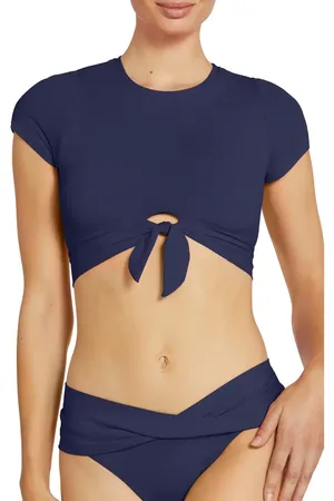 Robin Piccone Ava Knot Front Tee Bikini Top in at Nordstrom, Size Medium