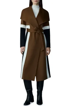Mackage Nyrie Stripe Tie Waist Wool Coat in at Nordstrom, Size Medium