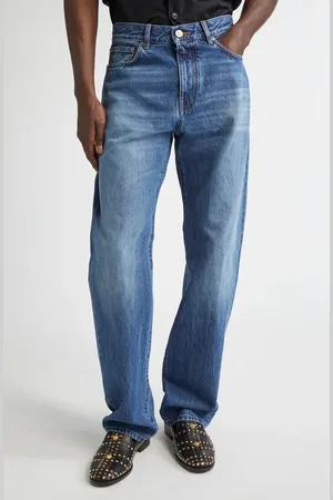 VERSACE Stonewashed Straight Leg Jeans in at Nordstrom, Size 34