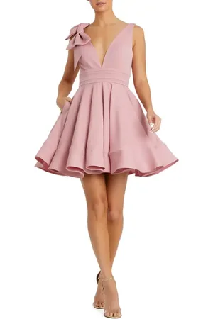 Mac Duggal Plunging V Neck Bow Detail Mini Dress in at Nordstrom, Size 8