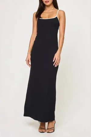L*Space Jordana Rib Cover-Up Maxi Dress in Black /Cream at Nordstrom, Size X-Large