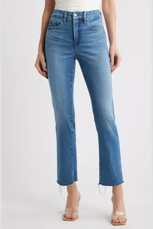GOOD AMERICAN Soft Tech Good Legs Raw Hem Straight Leg Jeans in at Nordstrom, Size 00