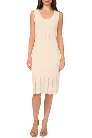 Vince Camuto Sleeveless Scallop Hem Pointelle Cotton Sweater Dress in at Nordstrom, Size Large