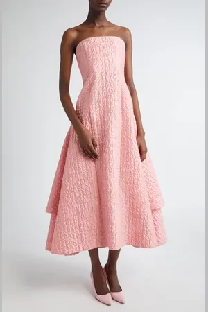 EMILIA WICKSTEAD Strapless Satin Seersucker Midi Dress in at Nordstrom, Size 6 Us