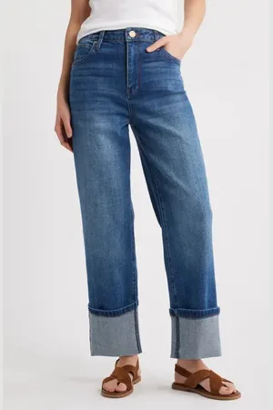 Kut From The Kloth Sienna Cuffed High Waist Wide Leg Jeans in at Nordstrom, Size 8