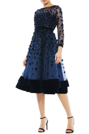 Mac Duggal Embellished Illusion High Neck Long Sleeve Fit & Flare Dress in at Nordstrom, Size 14
