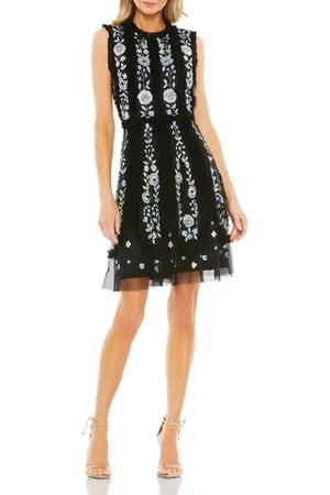 Mac Duggal Sleeveless High Neck Embroidered Mini Dress in at Nordstrom, Size 8