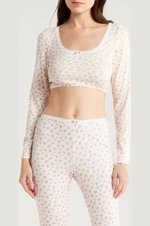 Kilo Brava Lace Trim Long Sleeve Stretch Modal Crop Top in at Nordstrom, Size Small