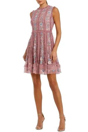 Mac Duggal Sleeveless High Neck Embroidered Mini Dress in at Nordstrom, Size 2