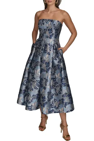 Donna Karan Floral Strapless Fit & Flare Midi Cocktail Dress in at Nordstrom, Size 4