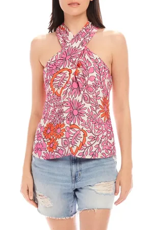 Fifteen Twenty Sasha Floral Crossover Crepe Halter Top in at Nordstrom, Size Medium