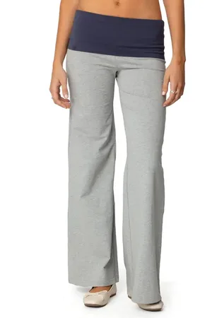 Edikted Contrast Foldover Wide Leg Pants in at Nordstrom, Size X-Large