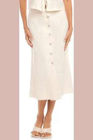 Fifteen Twenty Lori Button Front Linen Midi Skirt in at Nordstrom, Size Small