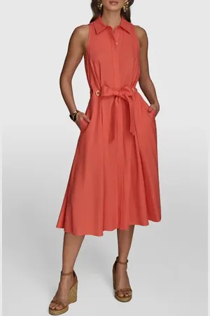 Donna Karan Sleeveless Linen Blend Shirtdress in at Nordstrom, Size 2