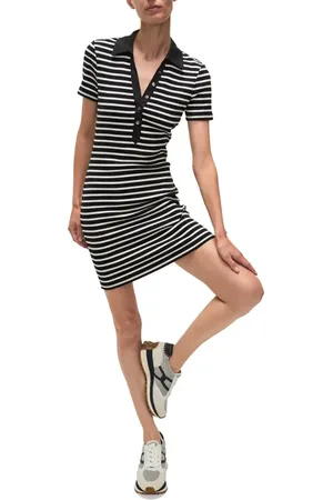 VERONICA BEARD Bailey Stripe Cotton Knit Polo Dress in at Nordstrom, Size Small
