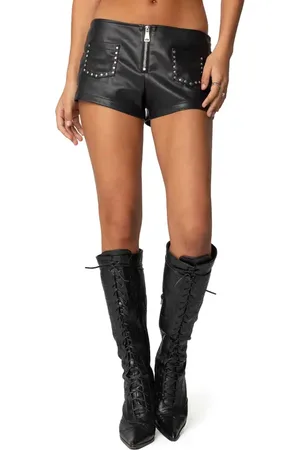 Edikted Studded Faux Leather Micro Shorts in at Nordstrom, Size X-Small
