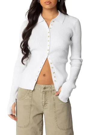 Edikted Mirielle Collar Rib Cardigan in at Nordstrom, Size Medium