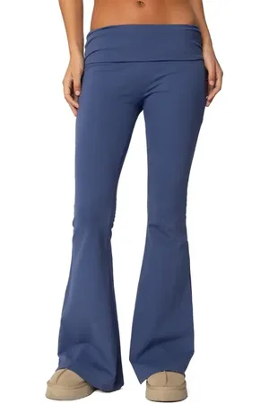 Edikted Aiyana Foldover Waistband Flare Pants in at Nordstrom, Size Small