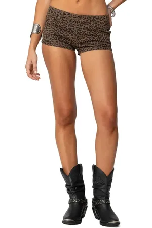 Edikted Print Low Rise Denim Micro Shorts at Nordstrom, Size Medium