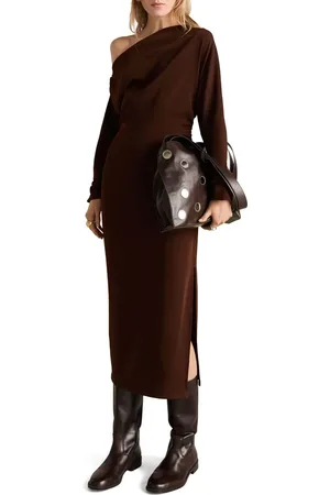 MANGO One-Shoulder Long Sleeve Crepe Maxi Dress in at Nordstrom, Size 4