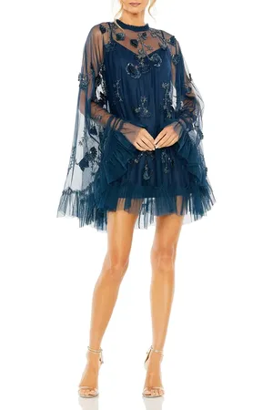 Mac Duggal Embellished Long Flare Sleeve Trapeze Mini Dress in at Nordstrom, Size 2