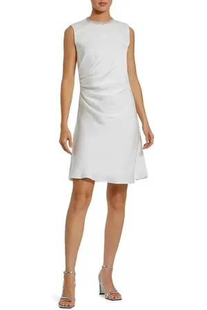 Mac Duggal Charmeuse Mini Dress with Rhinestone High Neckline & Cinched Waist in at Nordstrom, Size 8