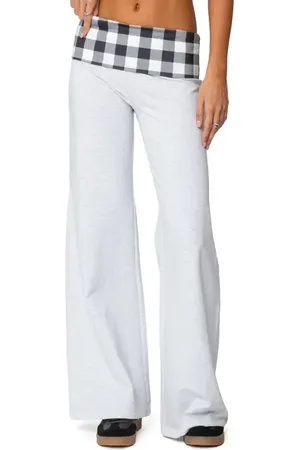 Edikted Beth Plaid Wide Leg Foldover Pants in at Nordstrom, Size Small