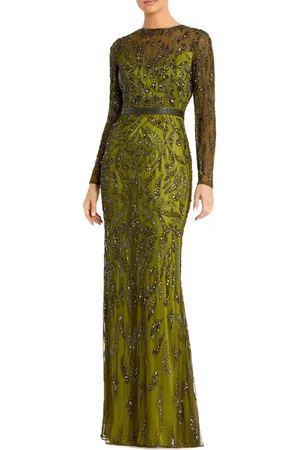 Mac Duggal Abstract Beaded Long Sleeve Evening Gown in at Nordstrom, Size 2